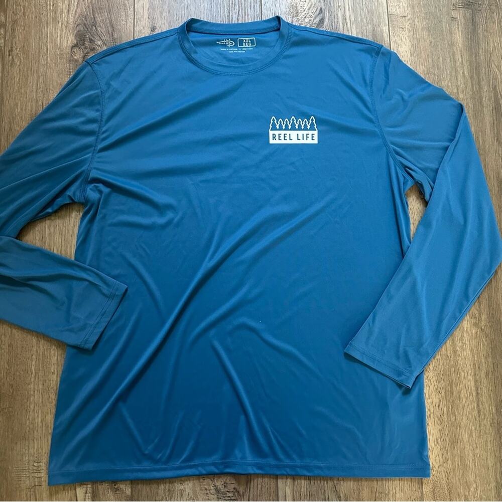 NEW! Reel Life Sun Defender Shirt, Moisture Wicking, Long Sleeve, Blue, XXL